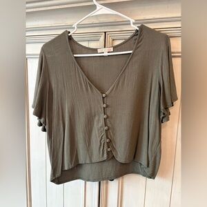 Green Button-Front Blouse